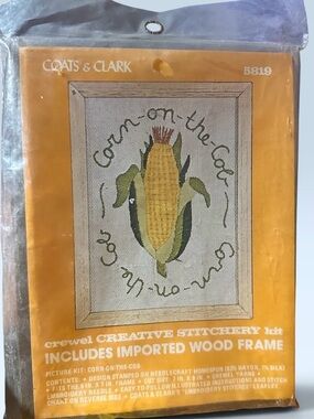 Vintage Coats & Clark Corn-on-the-Cob Crewel Embroidery Kit #5819 Unused Complet